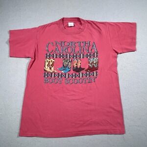 Vintage North Carolina Boot Scootin T-Shirt Men Large Red Single Stitch USA Made